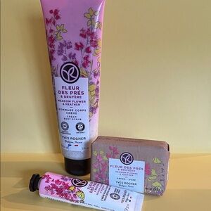 Yves Rocher Floral Body Care Trio - body scrub , soap and cream